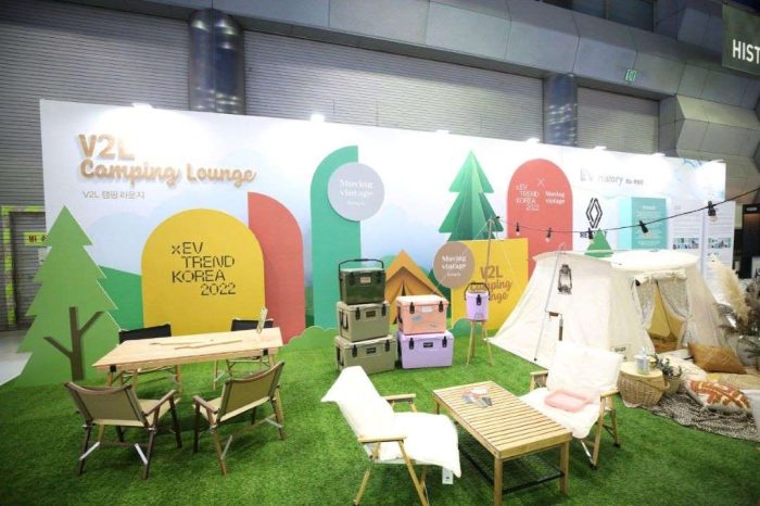 Structures pour événements. Cloisons assemblées pour créer un angle de 90 degrés. xEV Trend Korea 2022